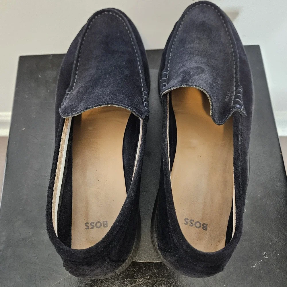 Hugo Boss Sienne Loafers Navy Blue Suede Slip-On Casual Shoes Size 10